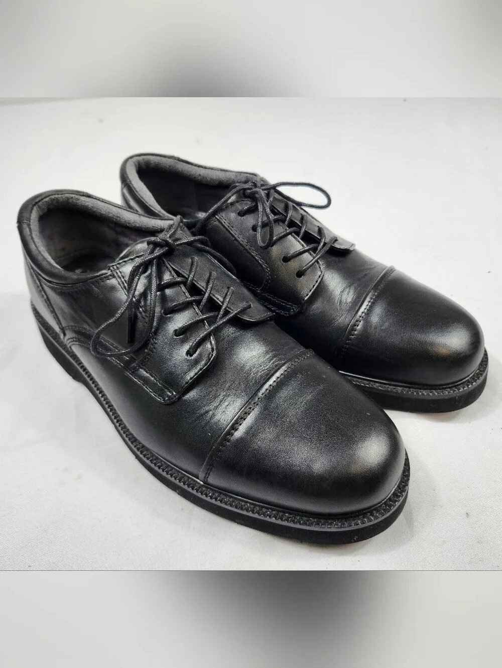 Dockers Mens 9 M Black Leather Cap-Toe Derby Shoes Lace Up